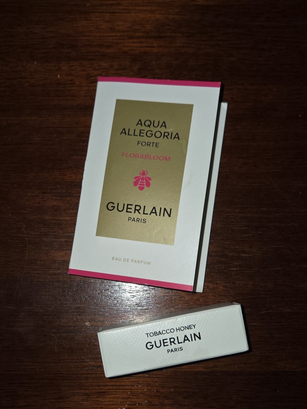 2 GUERLAIN PARIS SAMPLES TRAVEL TOBACCO HONEY & AQUA ALLEGORIA FORTE FLORABLOOM